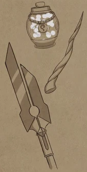 The jar containing Sarai's dying breath, the horn of a unicorn, and her spear, foreshadowing Thunderfall
