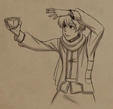 Callum posing with a gourd in the same pose as Sokka from the The Last Airbender[24]