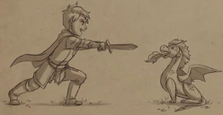 Young Soren fighting a dragon plushy