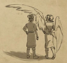 Astrid using her left wing to provide shade for Kosmo[1]