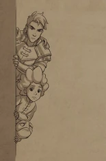 Ezran, Soren, and Bait peek around a corner[13]