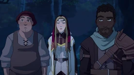 Corvus, Barius, and Opeli are unamused by Lujanne's disguise[9]