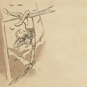 Rayla hanging from a tree