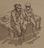 Callum and Harrow spending time at a dock[13]