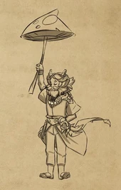 Mukho using a large mushroom to fly like Mary Poppins