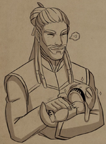 A happy Harrow rubbing Bait's belly[17]