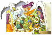 Artwork de los personajes de DQIV combatiendo