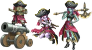 A Dwarf, Elf, and a Wetling as Pirates in Dragon Quest X