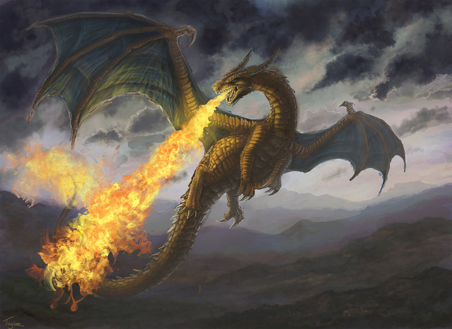 medieval dragon breathing fire