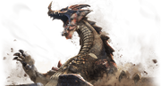 Half of a dragon bursting up through the floor