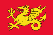 A hypothetical flag design drawn by William Crampton of the Golden Dragon of Wessex, which would've have made it one of the first depictions of a technical Wyvern