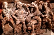 Cadmus and the Serpent, Alabaster 100 to 200 BC. Credit to Wikimedia Commons