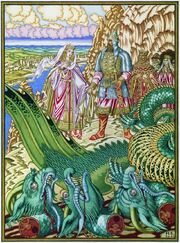 Dobrynya Nikitich rescues Princess Zabava from Zmey Gorynych, by Ivan Bilibin