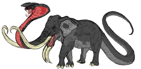 The Grootslang as depicted as a serpent/elephant hybrid. Art by CarmentheChameleon