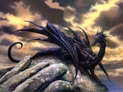 A black dragon on a rock