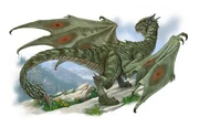 A green wyvern with a clublike tail covered in spikes
