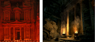 Shows clear similarity between the Tainted Mountain and a real life, Petra City, ruins in Jordan.