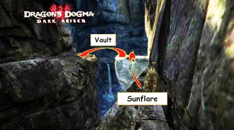 Fig. 2: Cross the long gap to a small overhang on the wall of the cliff. From there cross to the other side. Note that there are two options to cross as shown in Fig. 3.