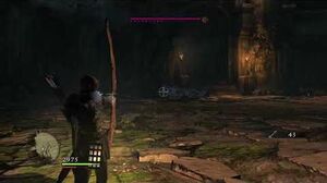 An Elder Ogre is inflicted with Sleep by using a Sleeper Arrow with the Corkscrew Arrow skill to then be killed in one shot with Reaper's Arrow using a goldforged Rusted Longbow.