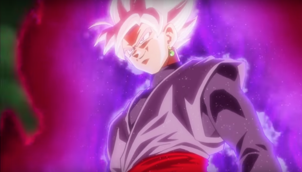 Sun goku with new form of super saiyan 5 with purple energy aura 