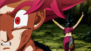 Super Saiyan God Goku surprised by Kefla.
