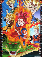 Super Saiyan God Gokū in the May page of the 2016 Dragon Ball Super Calendar.