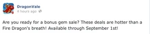 Bonus Gem Sale Facebook Message 2014