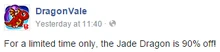 Jade Dragon Limited Sale Facebook Message 2015