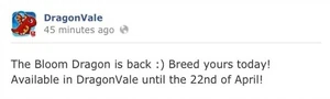 Bloom Dragon Facebook Message 2013