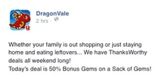 Sack of Gems Bonus Facebook Message 2015