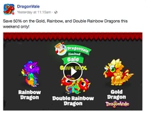 Rainbow, Double Rainbow, & Gold Dragon Limited Sale Facebook Message