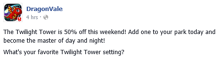 Twilight Tower 50% Off Deal Facebook Message