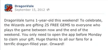 Free Gems Facebook Message 2012