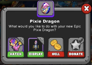 Pixie Dragon Hatch Menu