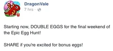 Double Epic Eggs Final Weekend Facebook Message