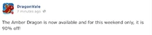 Amber Dragon Limited Sale Facebook Message 2014