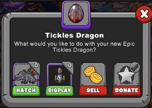 Tickles Dragon Hatch Menu