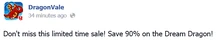 Dream Dragon Limited Sale Facebook Message 2014