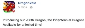 Bicentennial Dragon Facebook Message 2014