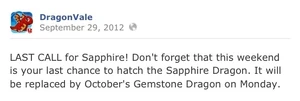 Sapphire Dragon Facebook Message: Last Call 2012