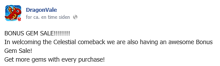 Bonus Gem Sale Facebook Message 2014