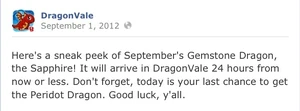 Sapphire Dragon Facebook Message 2012