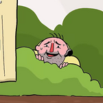 Drawing of Julia's Spheal peeping in the bushes, sweating nervously, looking at Lopunny.