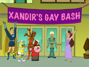 The gang helps Xandir adjust to being gay with a coming out party.