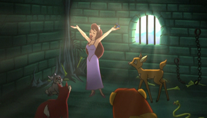 Clara attracts the animals Disney Princess style.