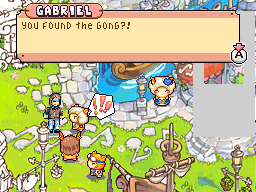 Gabriel questioning a Hero about their discovery of the Skylamp Gong.