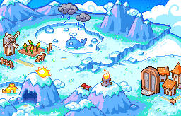 A yellow submarine appears on the Snow World level select map.