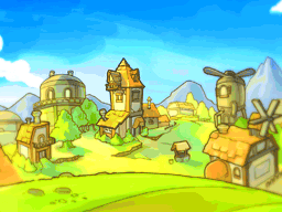 A picture of the village from the start screen of Drawn to Life.