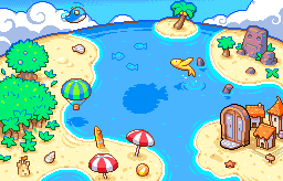 The Beach Gate World Map, showing the parachute floating above the ocean.