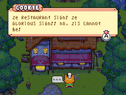 Chef Cookie reacting to his restaurant sign disappearing.